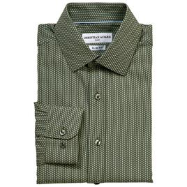 Mens Christian Aujard Slim Fit Geometric Dress Shirt - Dark Olive