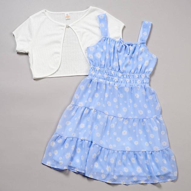 Girls (7-14) Sweet Butterfly® Daisy Dress w/ Pointelle Cardigan