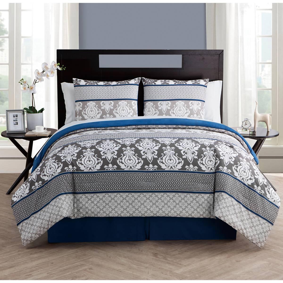 VCNY Home Beckham Blue Damask Queen Bed-in-a-Bag Comforter Set
