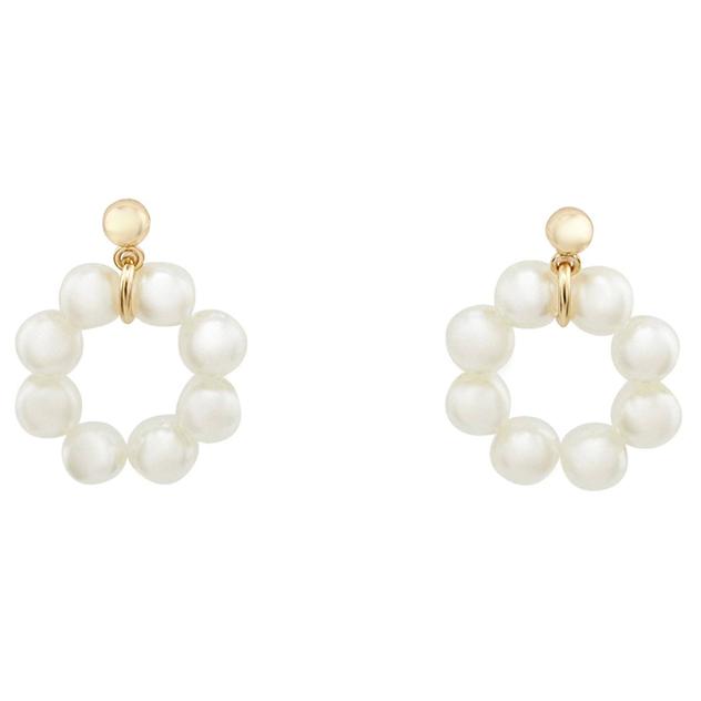 Design Collection Gold-Tone Pearl Hoop Earrings