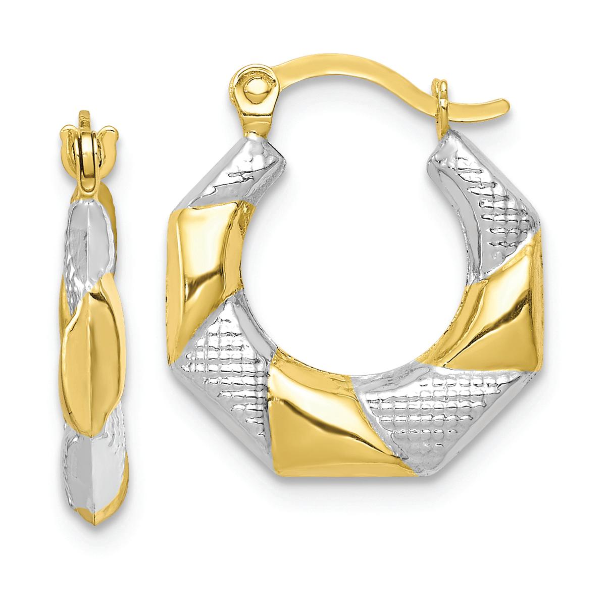 Gold Classics(tm) 10kt. White Rhodium Scalloped Hollow Hoop Earrings