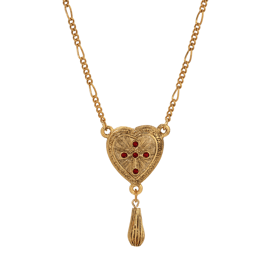 Symbols of Faith Gold Tone Heart Crystal Cross Drop Necklace