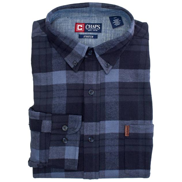 Mens Chaps Long Sleeve Stretch Flannel Shirt - Blueberry