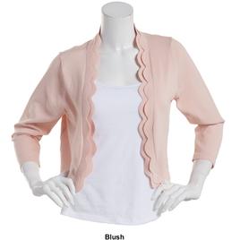 Plus Size Nina Leonard 3/4 Sleeve Double Scallop Edge Shrug