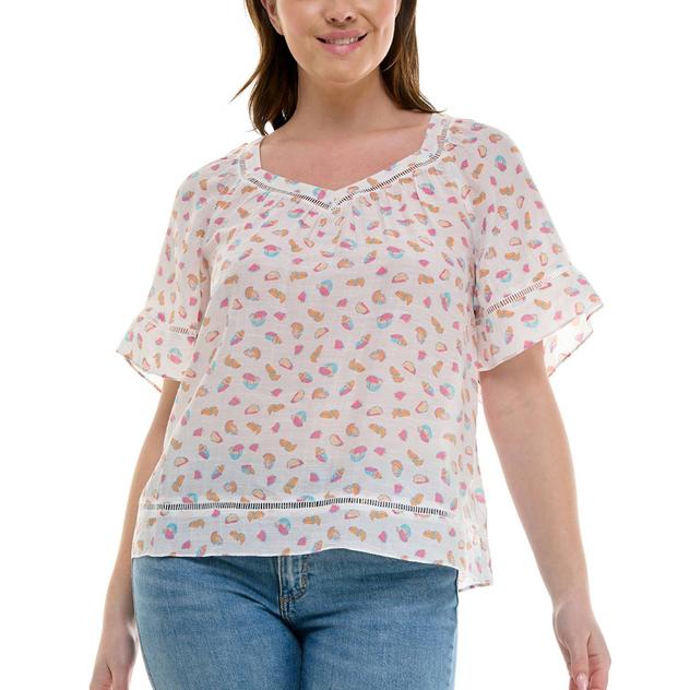 Womens Zac & Rachel Short Flutter Sleeve Fruit Sweetheart Blouse