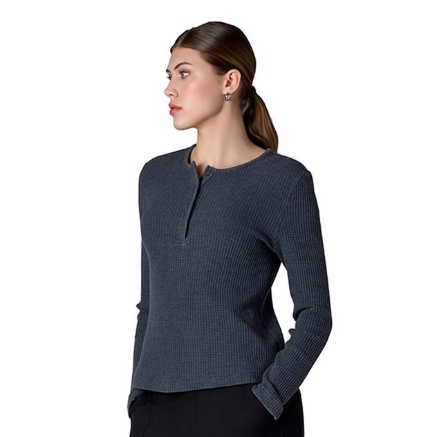 Womens CITY BLUES Long Sleeve Thermal Henley Tee