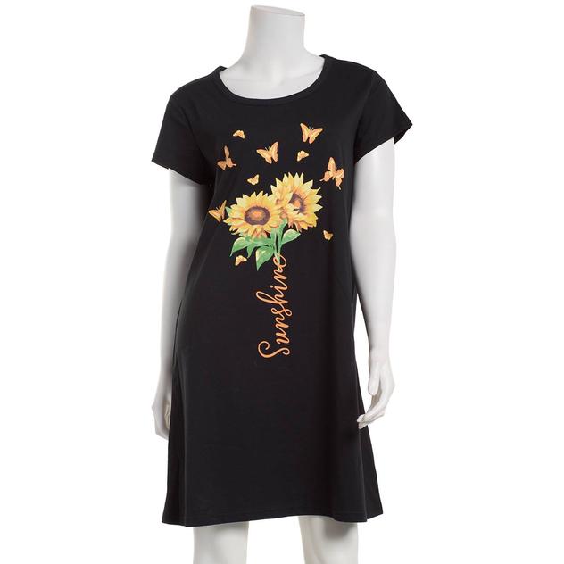 Womens Goodnight Kiss Short Sleeve Sunshine Sunflower Nightshirt