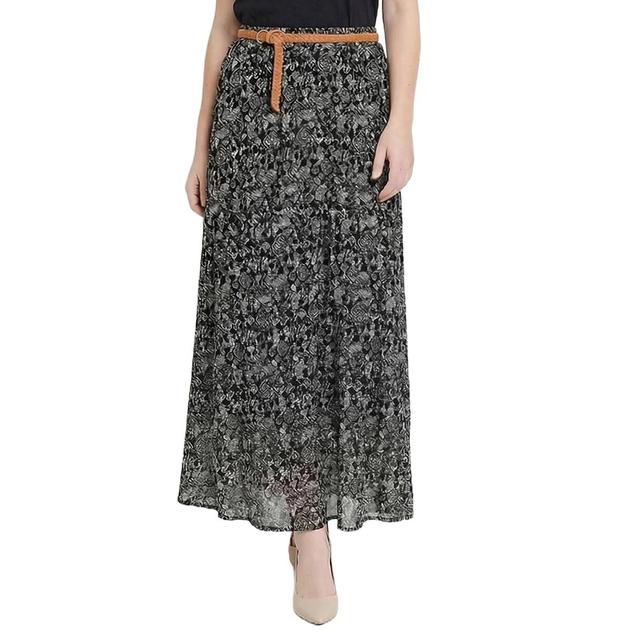 Petite NY Collection Swirl Floral Belted Waist Maxi Skirt