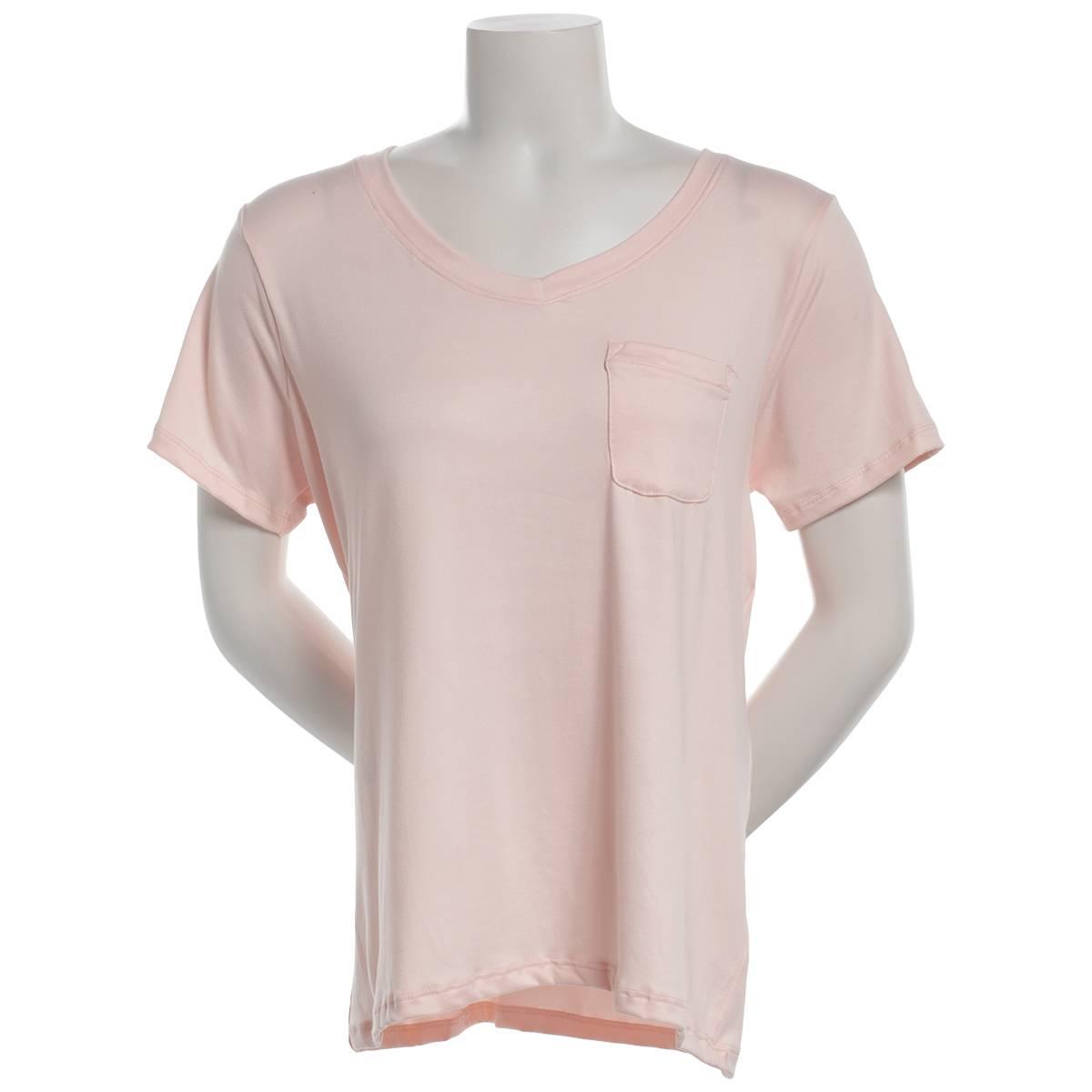 Womens Rene Rofe Short Sleeve Solid V-Neck Tee with Pocket