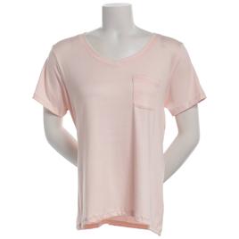 Womens Rene Rofe Short Sleeve Solid V-Neck Tee with Pocket