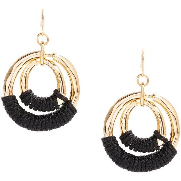 Ashley Cooper™ Gold Hoop Earrings Wrapped in Black Cord
