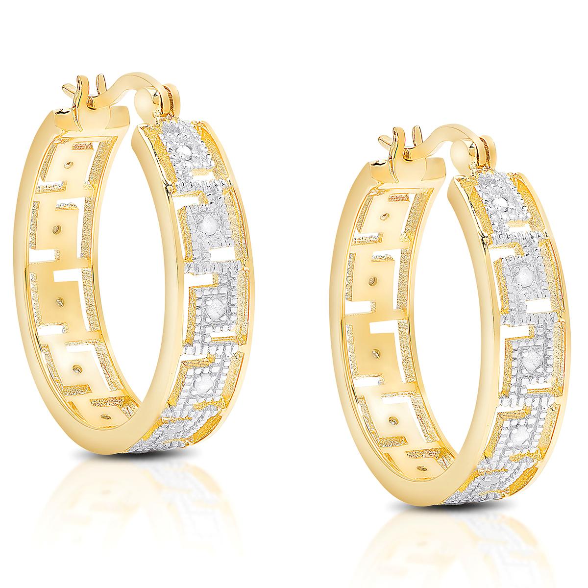 Accents by Gianni Argento Gold Diamond Greek Key Hoop Earrings