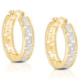 Accents by Gianni Argento Gold Diamond Greek Key Hoop Earrings