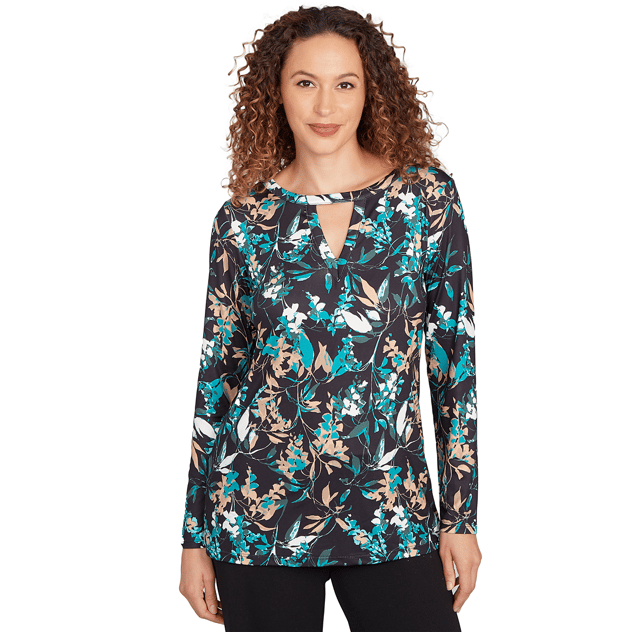 Womens Emaline Key Items Long Sleeve Keyhole Neck Floral Blouse