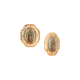 Symbols of Faith Gold Tone Our Lady Of Guadalupe Clip Earrings