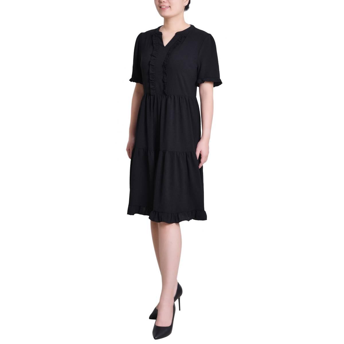 Petite NY Collection Short Sleeve Ruffle Trim A-Line Dress