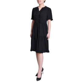 Petite NY Collection Short Sleeve Ruffle Trim A-Line Dress