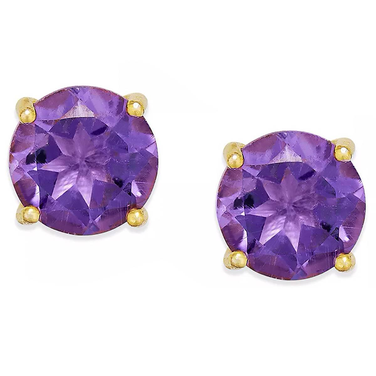 Gianni Argento 6mm Round Amethyst Stud Earrings