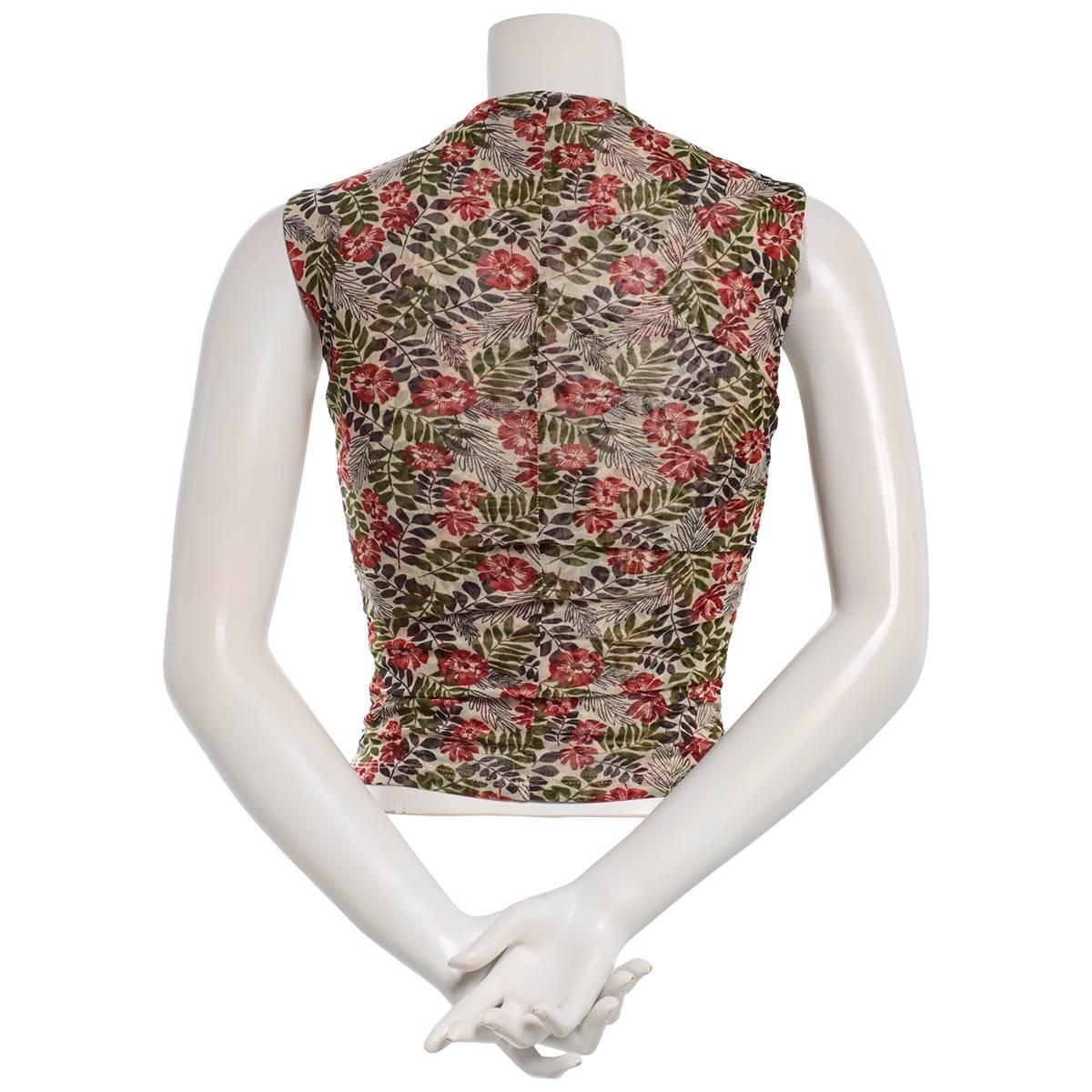 Juniors A. Floral Mesh High Neck Side Ruch Top
