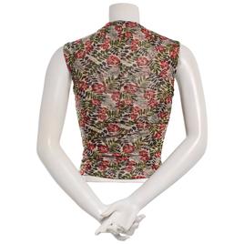 Juniors A. Floral Mesh High Neck Side Ruch Top