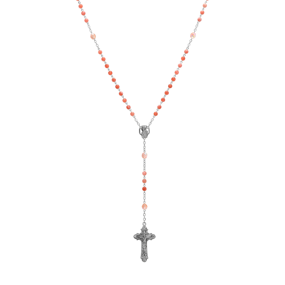 Symbols of Faith Silver-tone Beaded Crucifix Rosary