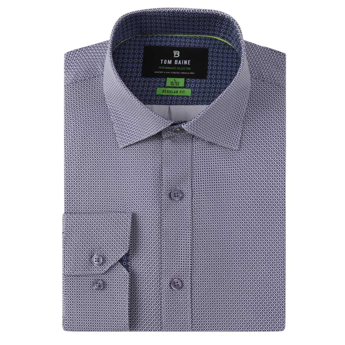 Mens Tom Baine Regular Fit Diamond Dress Shirt - Dark Blue