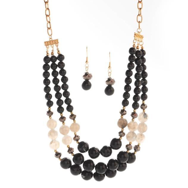 Ashley Cooper™ Tonal Jet 3-Row Beaded Necklace & Earring Set