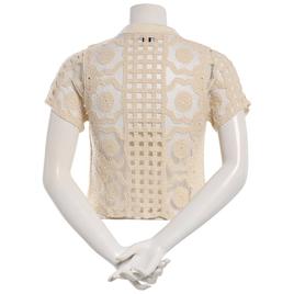 Juniors A. Byer Short Sleeve Open Crochet Henley Top w/ Collar