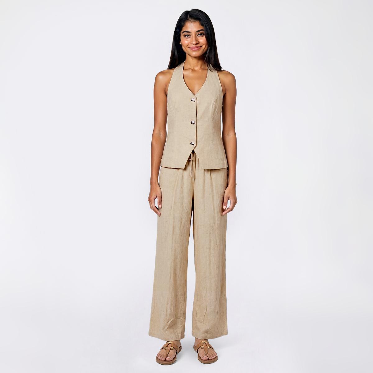 Juniors Hunter & Brown 2 Piece Halter Top and Wide Leg Pants Set