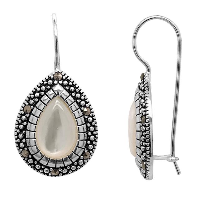 Marsala Silver Plated Marcasite & Mother of Pearl Drop Earrings