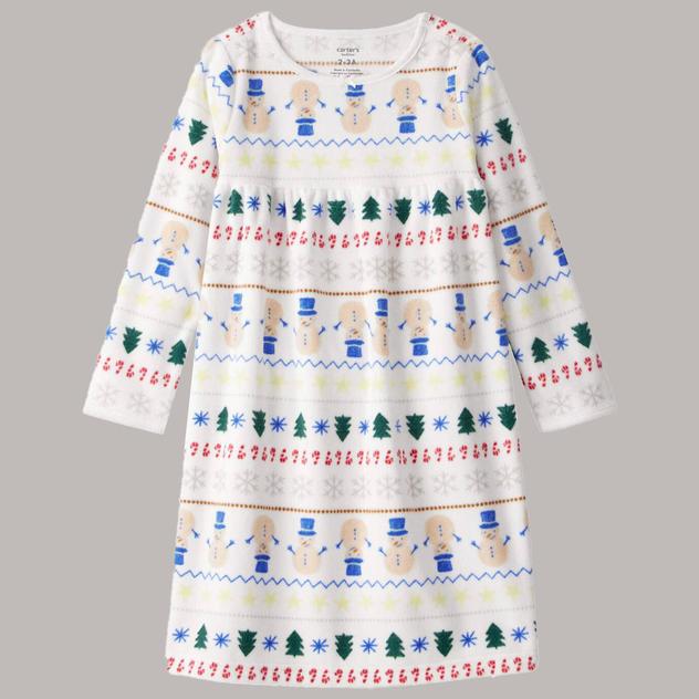 Girls Carter's Snowman Fair Isle Loose Fit Fleece Nightgown