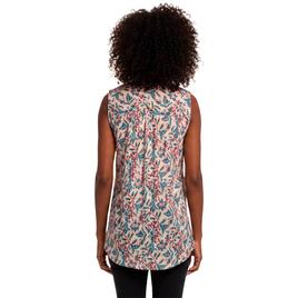 Womens Notations Sleeveless Floral Pleat Split Neck Blouse