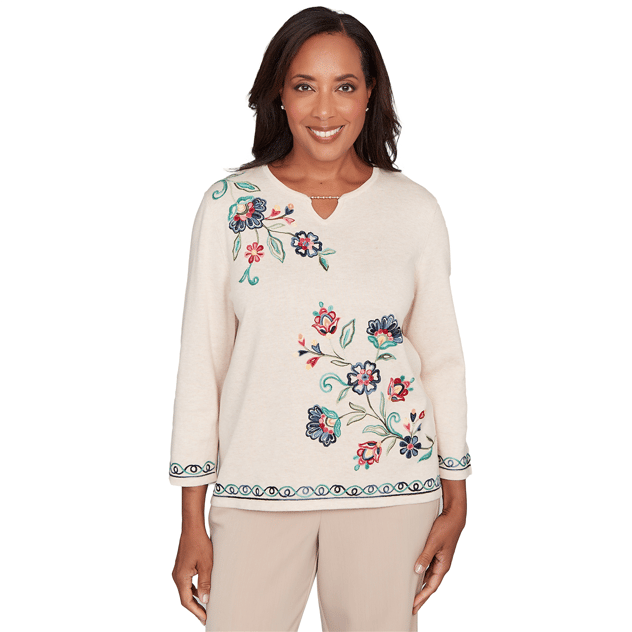 Womens Alfred Dunner Saratoga Springs Floral Embroidery Blouse