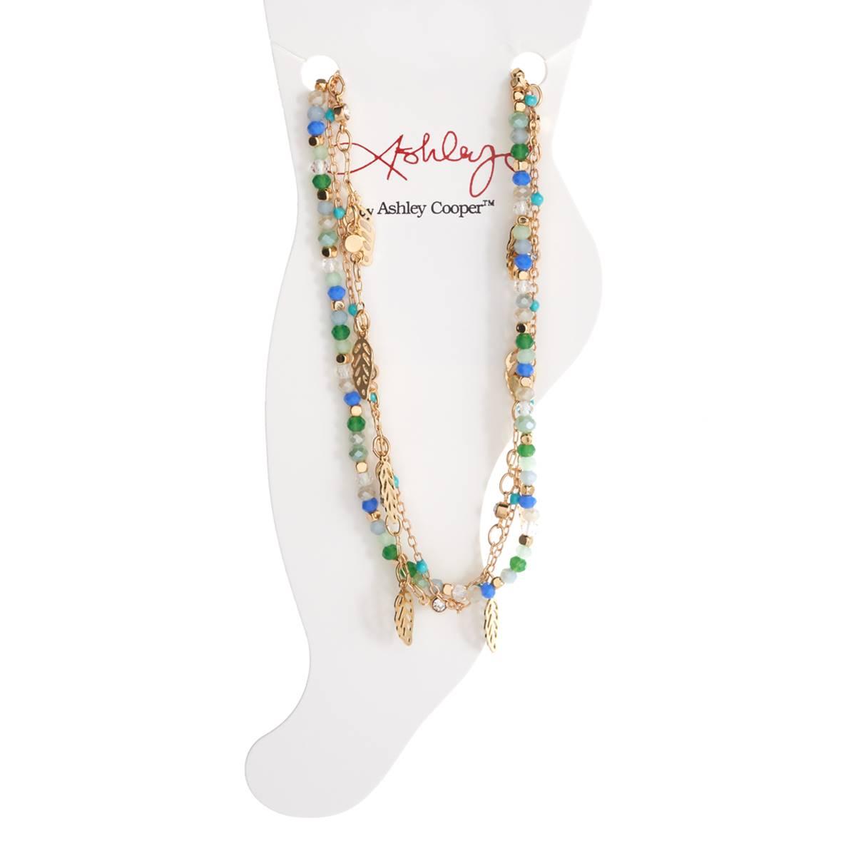 Ashley 3pc. Gold-Tone Blue & Green Leaf Anklet Set