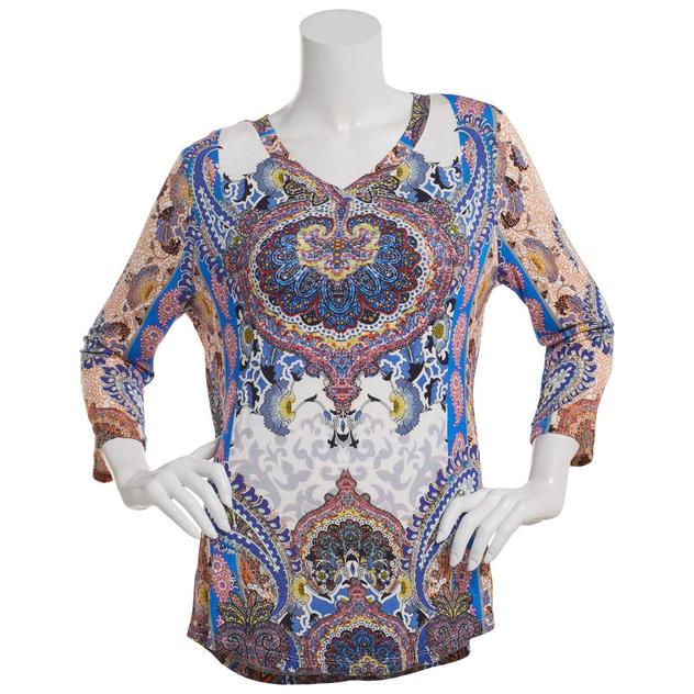 Womens OneWorld 3/4 Sleeve V-Neck Love Affair Sublimation Tee