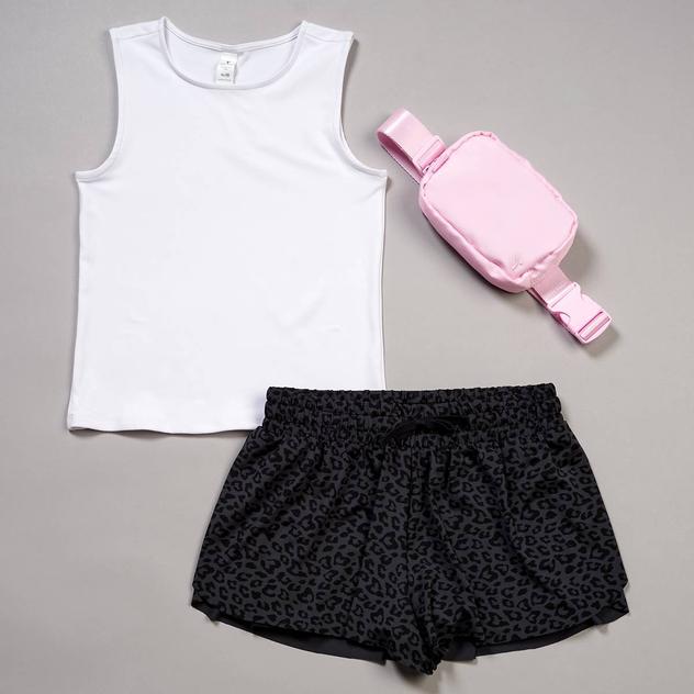 Girls (7-14) Yogalicious® 3pc. Tank w/ Flutter Shorts & Fannypack