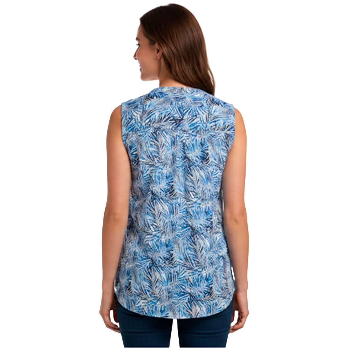 Womens Notations Sleeveless Tropical Leaf Pleat Blouse