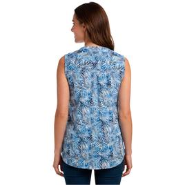 Womens Notations Sleeveless Tropical Leaf Pleat Blouse