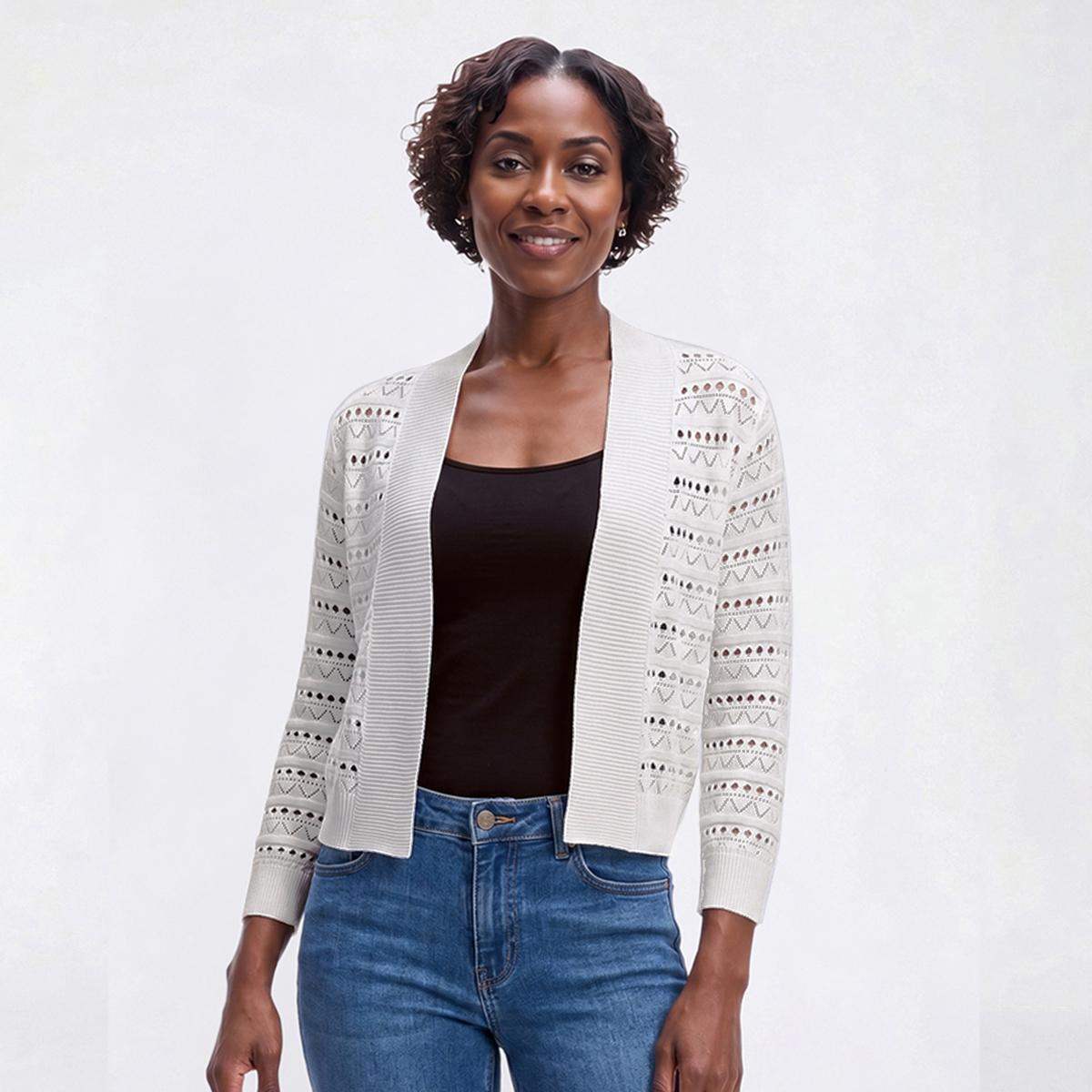 Womens Perceptions 3/4 Sleeve Open Stitch Shrug