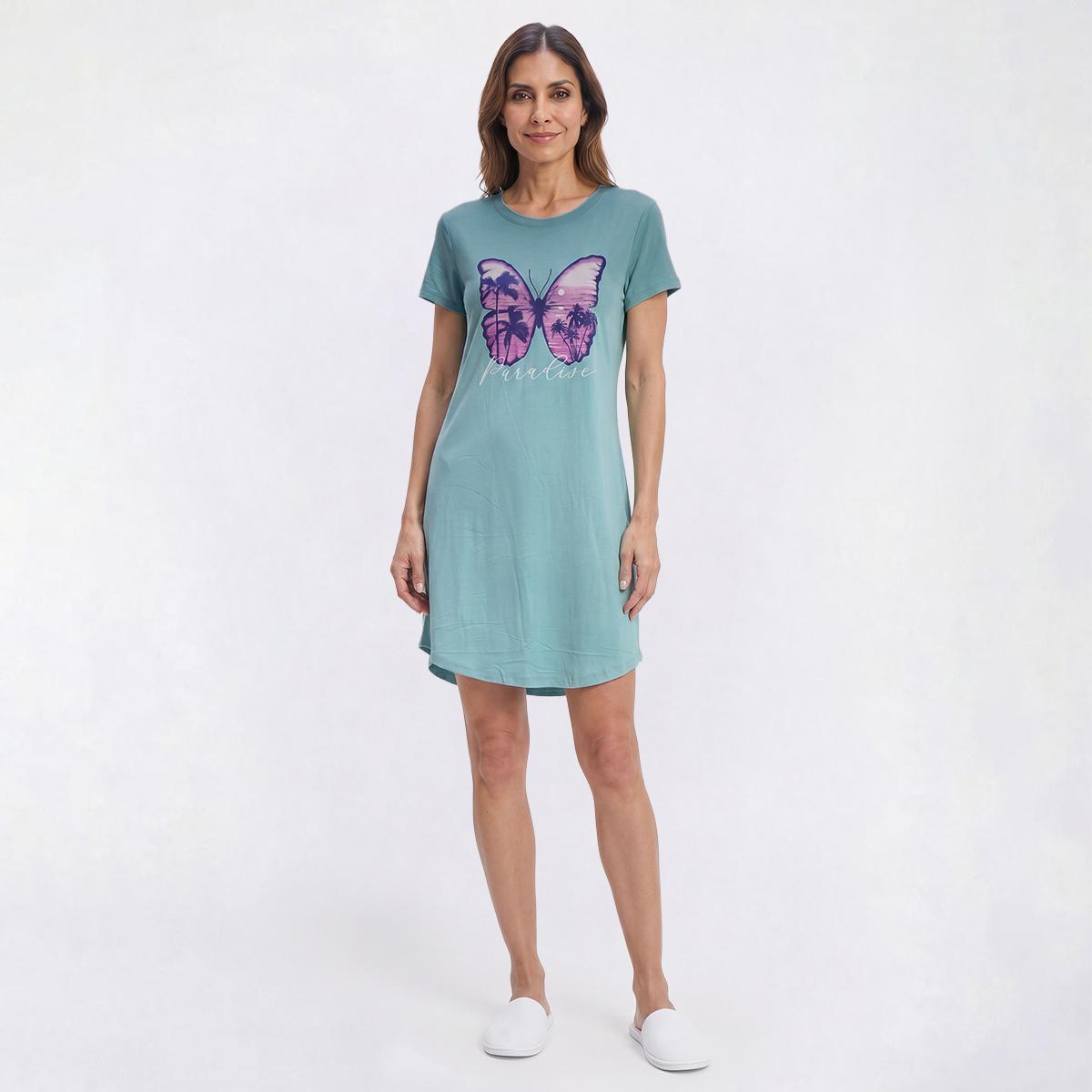Plus Size Jaclyn Short Sleeve Butterfly Paradise Nightshirt
