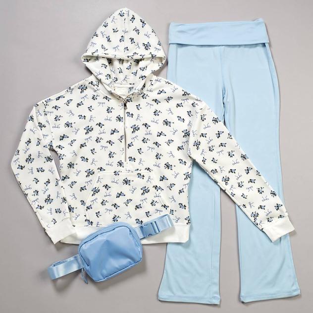 Girls (7-16) No Comment 3pc. Floral/Bow Hoodie w/ Flare Leggings