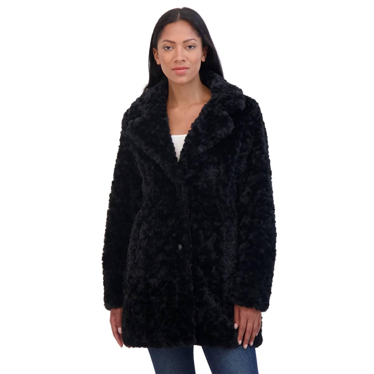 Womens Sebby Crushed Faux Fur Coat w/Notch Collar
