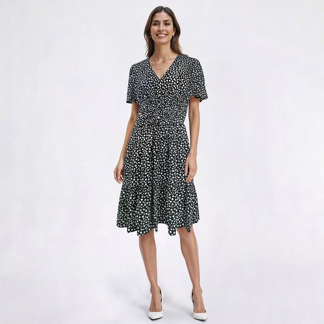 Womens Vivid Aura Flutter Sleeve V-Neck Floral A-Line Dress