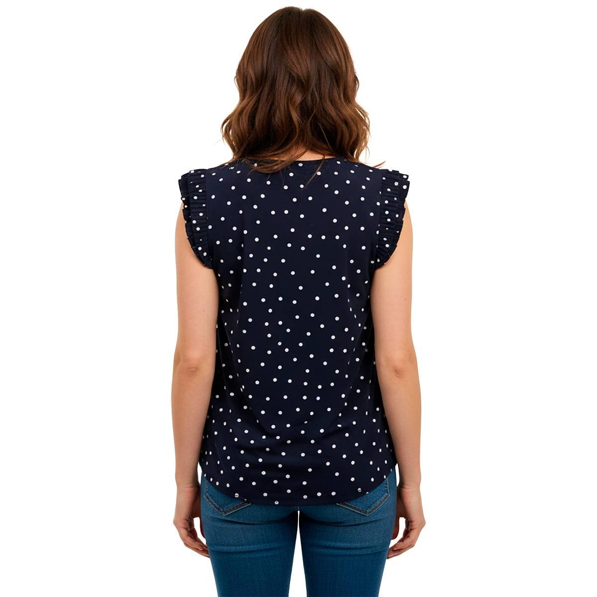 Womens Adrianna Papell Cap Double Pleated Sleeve Micro Dot Blouse