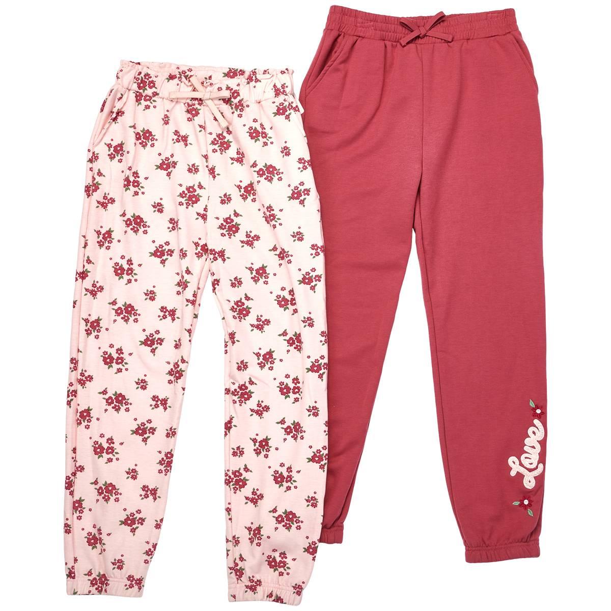 Girls (7-12) BTween(R) 2pk. Fleece Lined Love/Floral Joggers