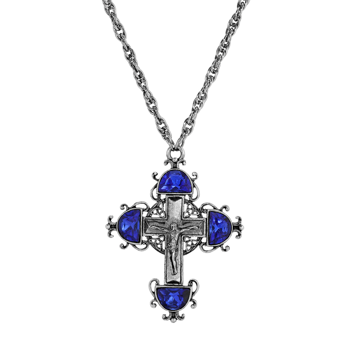 Symbols of Faith Silver Cross Color Crystal Necklace