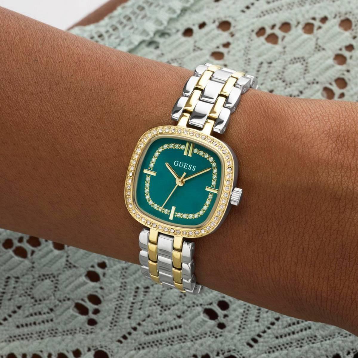 Womens Guess Two-Tone Green Dial Watch - GW1018L6
