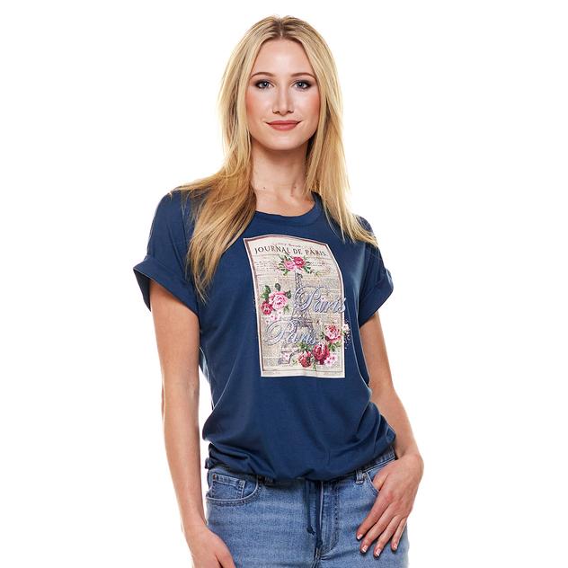 Womens Tru Self Short Sleeve Dolman Tunnel Hem Graphic Tee