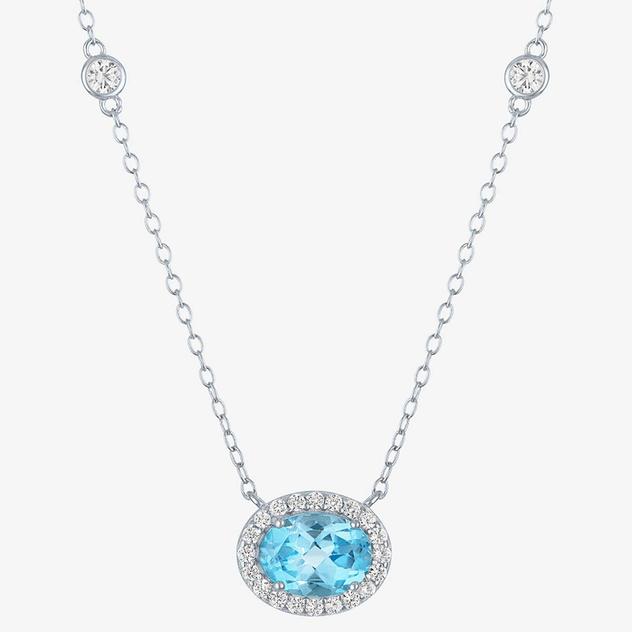 Nova Star® Swiss Blue Topaz & Lab Grown White Sapphire Necklace