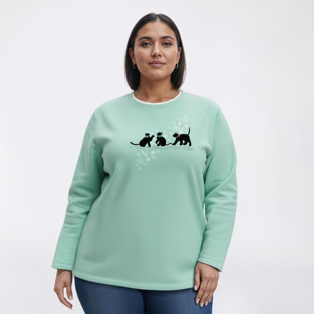 Plus Size Bonnie Evans Black Cat Trio Polar Fleece Sweatshirt